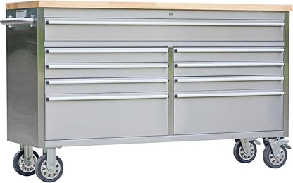 61 in Tool Chest, Tool Box Mobile 9 Drawers Storage Rolling Cabinet with Wheels Lock Key Locking System Drawer Liners for Garage Warehouse Repair Shop