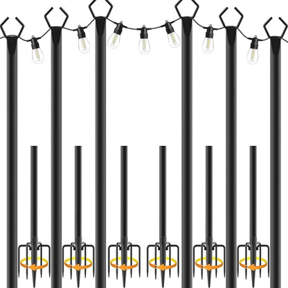 AILBTON 10Ft Exterior Light Poles 6 Pack, Durable Metal String Light Posts for Outdoor Use, Equipped with Fixed Brackets for Yard, Terrace, and Garden Lighting Decor and Backyard