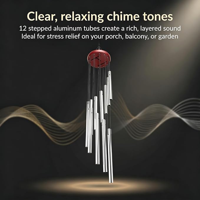 Outdoor Wind Chimes for Outside with 12 Aluminum Tubes for Garden Patio Balcony and Home Decor (Silver)