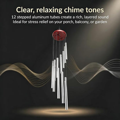 Outdoor Wind Chimes for Outside with 12 Aluminum Tubes for Garden Patio Balcony and Home Decor (Silver)