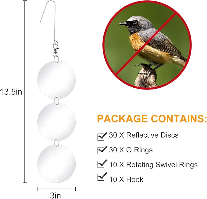XPCARE 30 Pcs Bird Scare Discs Set, Reflective Double-Sided Bird Reflectors Upgraded Discs Set Reflective to Scare Bird Like Woodpeckers Pigeons Ducks