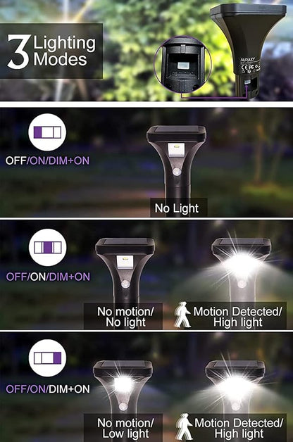 AURAXY Solar Outdoor Lights with Motion Sensor – Waterproof LED Pathway Lights for Yard, Garden, Walkway, Driveway – Auto On/Off, Easy Installation (4 Pack)