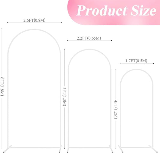 Wokceer Wedding Arch Stand Set of 3 6FT, 5FT, 4FT White Metal Arch Stand for Wedding Ceremony Birthday Party Baby Shower Garden Arch Decoration