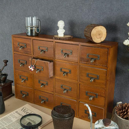 Apothecary Drawers Apothecary Cabinet with Drawers, Brown | 16 Drawer Library Card Catalog, Wooden Storage Box, Wooden Desktop Organizer with Metal Handles-Fulled Assembled