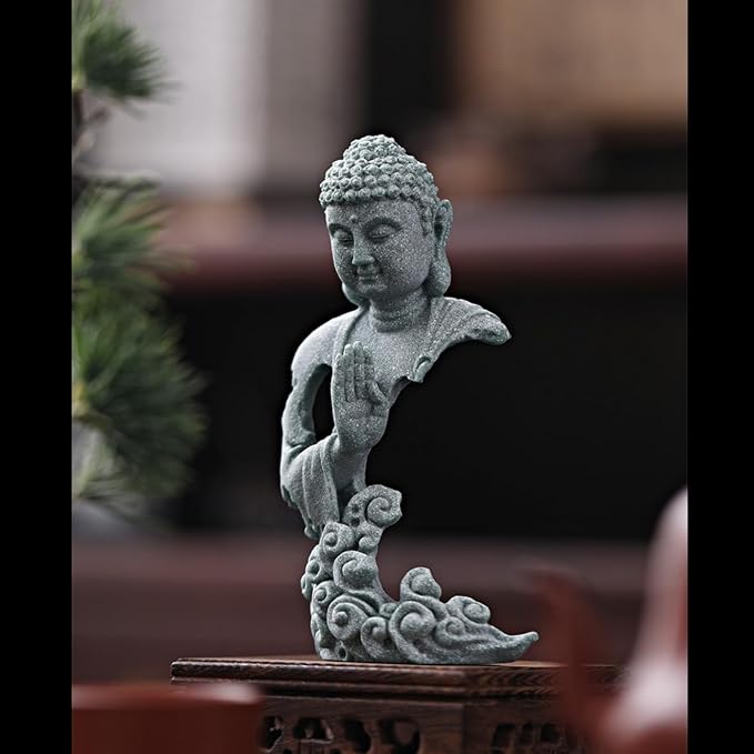 Meditation Buddha Statue, Sandstone Zen Sculpture for Aquarium Fish Tank, Garden, Home & Office Decor (Indoor/Outdoor) ﻿