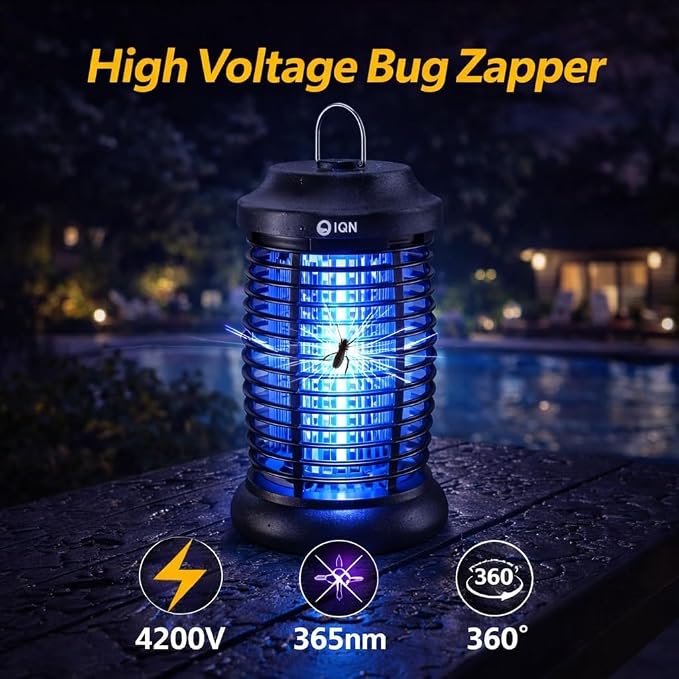Bug Zapper Outdoor, Plug in Electric Mosquito Fly Zapper w/ 15W Light & 4200V Grid & on/Off Switch, Mosquito Traps & Killer for Indoor, Kitchen, Patio, Backyard and More (Black)