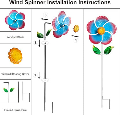 Garden Wind Spinners & Metal Wind Sculptures - Outdoor Windmill Decor with Vibrant Red & Blue, Yard Art for Patio Lawn Garden Ornament, Dynamic Wind Spinner Sculpture for Landscape Decor