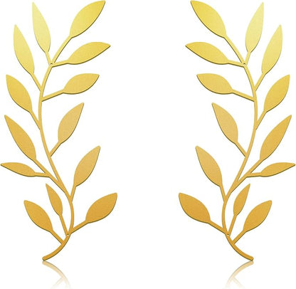 Zhengmy 2 Pieces Metal Tree Leaf Wall Decor Vine Olive Branch Leaf Wall Art Living Room, Hallway Wall Decor Outdoor Decoration(Gold)