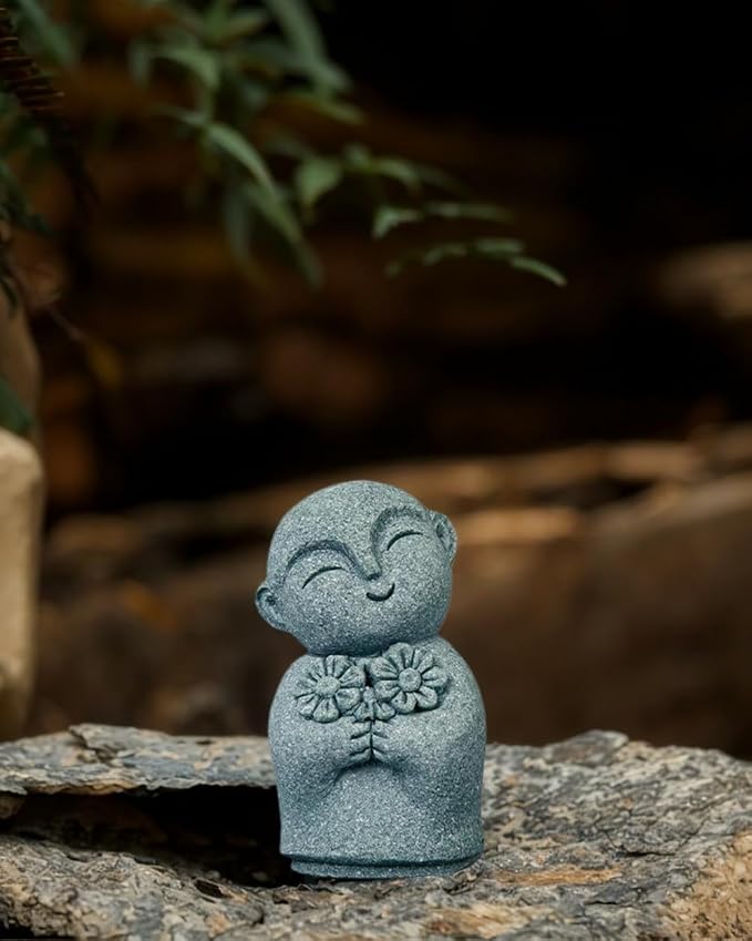 Mini Monk Buddha Statue Sandstone Statues Zen Monk Praying Statue Sculptures for Wealth Good Luck Feng Shui Decor Home Fish Tank Aquarium Garden (Style 12)