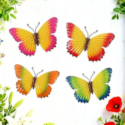 dreamskip 4 Pcs Metal Butterfly Wall Decor Art, Colorful Metal Butterflies Outdoor Wall Art, Hand-Crafted Outdoor Wall Decor For Yard, Garden, Fence, Patio, Living Room, Bedroom Decoration