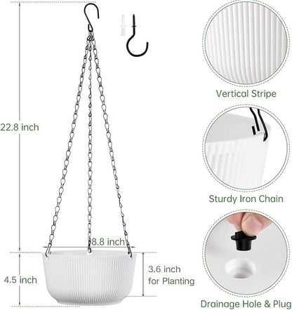 8 Inch Hanging Pots for Indoor Outdoor Plants Set of 2 | Self-Watering Hanging Planters with Internal Saucers, Drainage Holes & Plugs (Hooks)