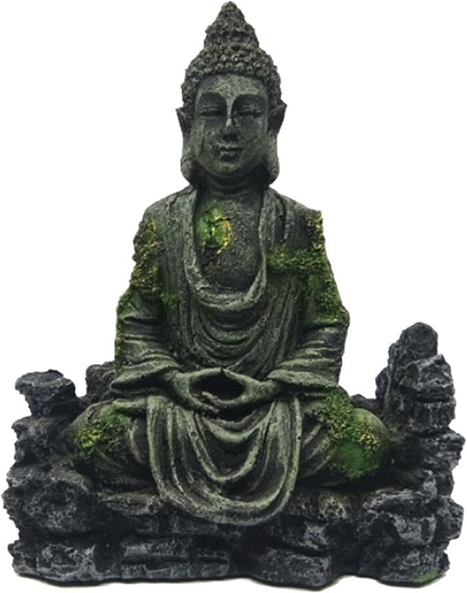 Meditating Buddha Statue, Large Aquarium Decor Accessories, Resin Zen Garden Decor for Aquarium Fish Tank, Outdoor Patio and Indoor Home Office Shelf (Gray Buddha)