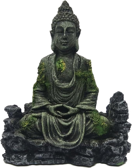 Meditating Buddha Statue, Large Aquarium Decor Accessories, Resin Zen Garden Decor for Aquarium Fish Tank, Outdoor Patio and Indoor Home Office Shelf (Gray Buddha)