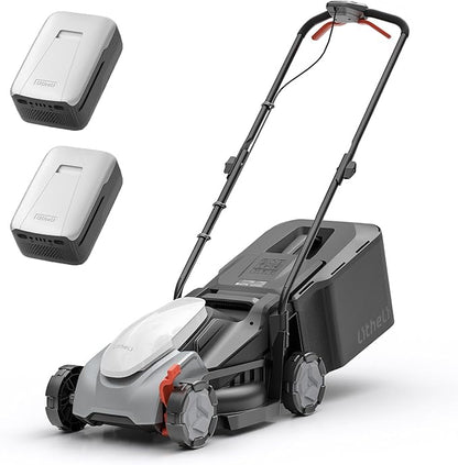 Litheli 14 Inch Brushless Lawn Mower with 2x5Ah Batteries for Long Runtime, Cordless Electric Push Mower with 5-Position Height Adjustment for Yard Garden Farm