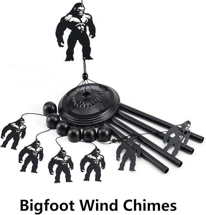Bigfoot Wind Chimes for Outside/Indoors, Bigfoot Gifts for Women Mom Grandma, Aluminum Tubes Windchimes S Hook, 37" Wind Chime Hanging Decor for Home Patio Garden Porch Yard (Black-Bigfoot)