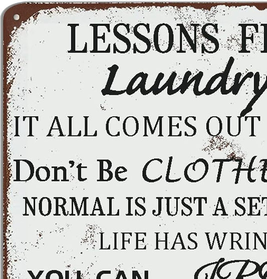 Laundry Room Lessons Metal Sign – Vintage Funny Laundry Quote Wall Decor, Utility Room, Bathroom – Humorous Housewarming Gift for Women, Moms, and Homeowners (As the picture shows)