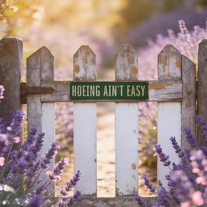 Funny Garden Metal Tin Sign, Hoeing Ain't Easy Sign, Vintage Farmhouse Outdoor Wall Decor, for Porch Yard Patio, Ideal for Garden Lovers, 15.7 x 3.9 Inches