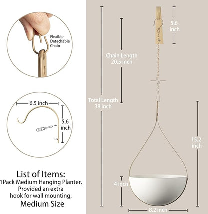 Hajia Waterdrop Shaped Hanging Planter, Metal Plant Hanger with Non-Detachable Pot, Hanging Plant Holder for Wall and Ceiling Decor.(No Plants and Drainage Holes) (Beige, Medium 1 Pack)