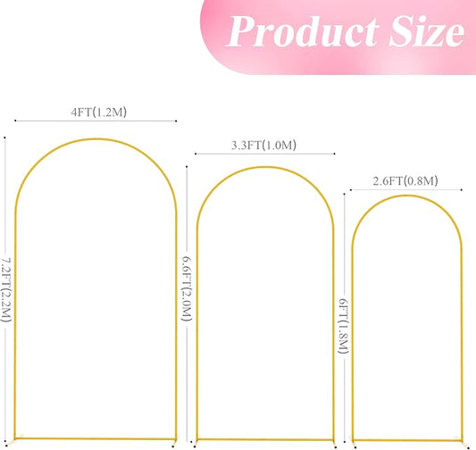 Wokceer Wedding Arch Backdrop Stand 7.2FT, 6.6FT, 6FT Set of 3 Gold Metal Arch Backdrop Stand for Wedding Ceremony Baby Shower Birthday Party Decor