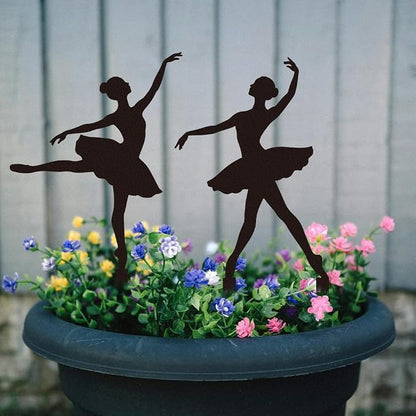 WADORN 2Pcs Ballet Girl Metal Decorative Garden Stakes, Black Ballet Dancer Silhouette Outdoor Statues Rustic Garden Ornament Gifts Yard Art Decoration Stake for Outdoor Backyard Patio Lawn Walkway