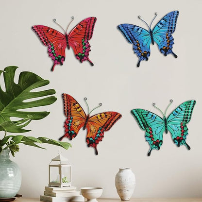 dreamskip 4 Pack Butterfly Wall Decor Art, Vivid Butterflies Outdoor Metal Wall Art with Colorful Pattern, Outdoor Garden Yard Fence Patio Decor Gift for Women Mom