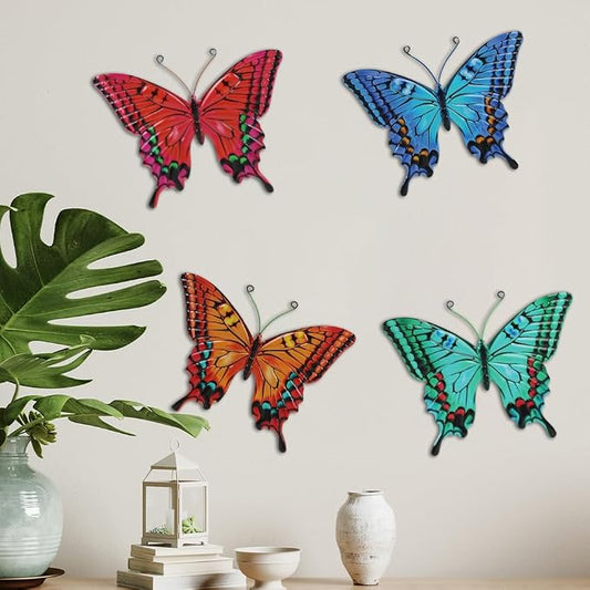 dreamskip 4 Pack Butterfly Wall Decor Art, Vivid Butterflies Outdoor Metal Wall Art with Colorful Pattern, Outdoor Garden Yard Fence Patio Decor Gift for Women Mom