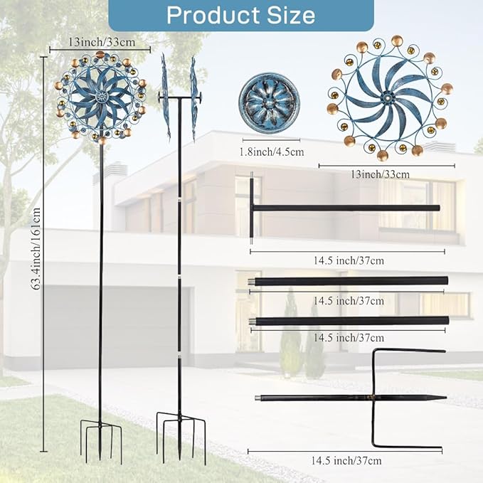 Stargarden Wind Spinner, Retro Wind Spinner Outdoor Metal Pinwheels | 63 * 13 Inch Kinetic Windmill for Yard and Garden Decor