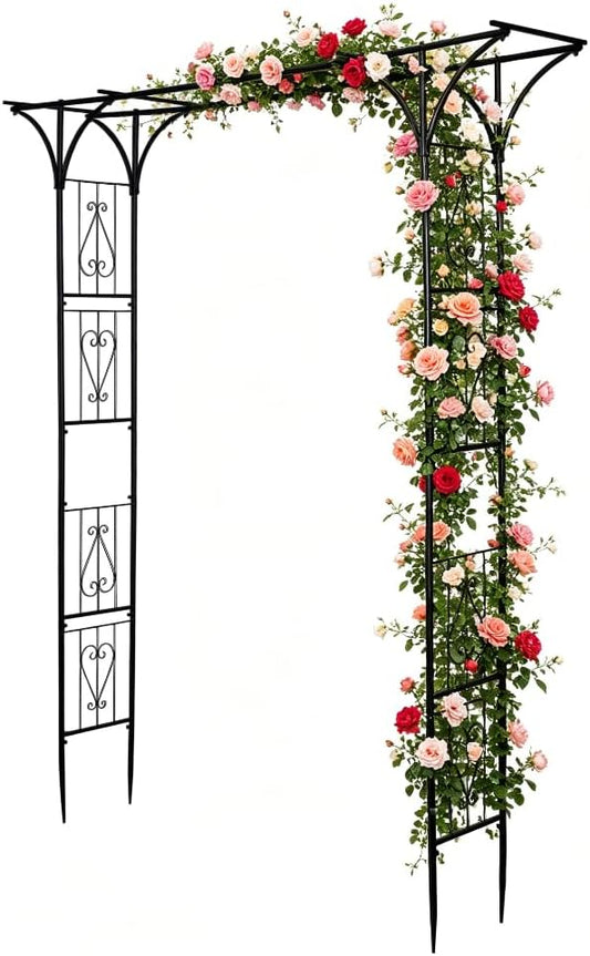 90" Garden Arbor Metal Arch Trellis for Climbing Plants | Outdoor Arbors Archway Pergola for Wedding Ceremony Party Decoration Flat Top Trellises for Rose Vine Backyard Lawn Patio