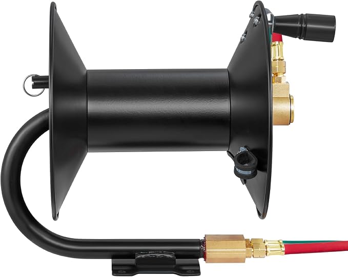 VEVOR Welding Hose Reel, Hand Crank Rewind Hose Reel with 3FT Lead-in Hose and 9/16"-18 B Fittings, Ceiling/Wall Mount Heavy Duty Steel Reel for Workshops Garages (Welding Hose Not Included)