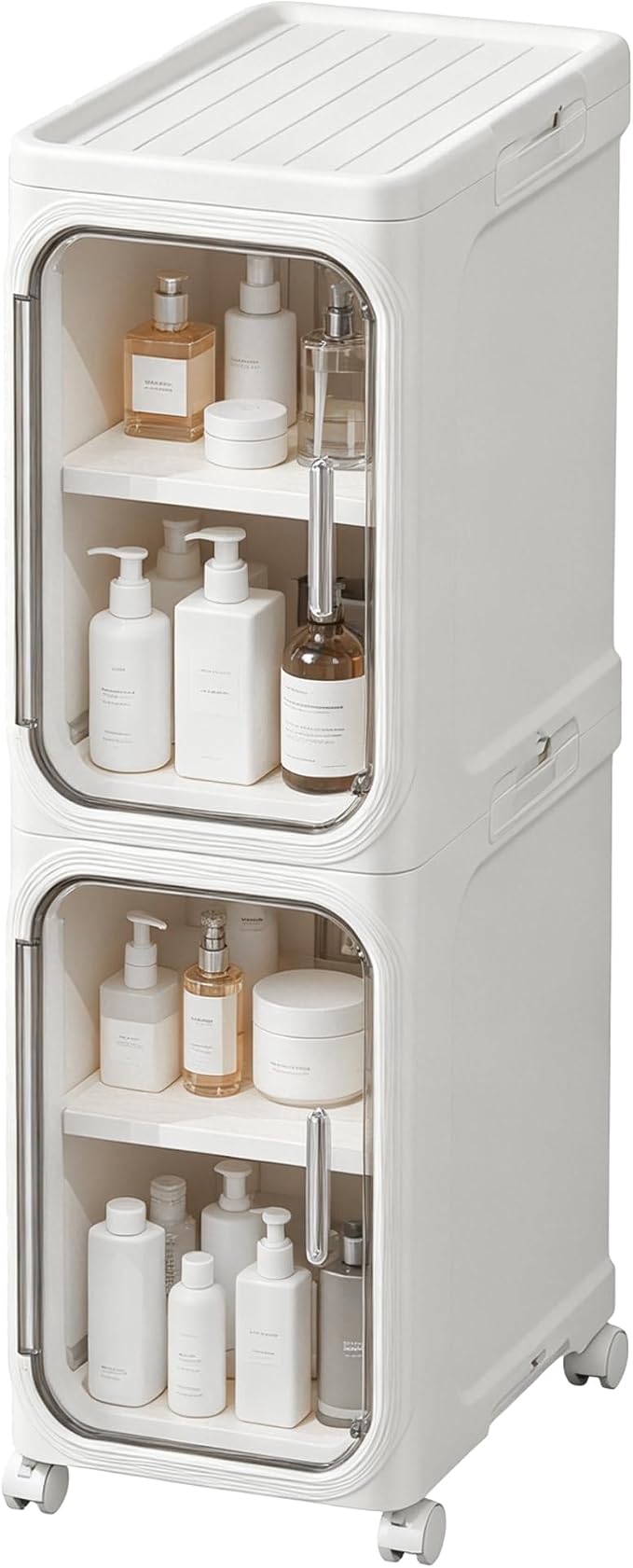 LXLXXL Narrow Storage Cabinet Slim Bathroom Storage Cabinet with Movable Wheels Tall Bathroom Organizer Skinny Cabinet for Small Spaces，2-Tier White
