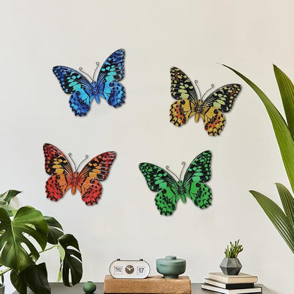 dreamskip 4 Pcs Butterfly Wall Decor Art, Butterflies Outdoor Metal Wall Art with Vivid Pattern, Hand Painted Outdoor Garden Yard Fence Patio Decor Gift for Women Mom