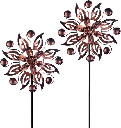 VEWOGARDEN 2PCS Outdoor Wind Spinner,Metal Wind Spinners Yard Decor Pinwheel,Copper Wind Sculptures & Spinners for for Garden, Patio, Lawn(10" Dia * 37" H)