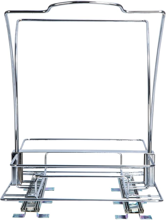 Household Essentials Chrome Steel Sliding Double Waste Bin with White Plastic Inserts