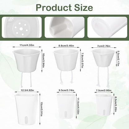 18 Pcs Self Watering Pots 3 Sizes Plastic Self Watering Planters Small Flower Plant Pot with Inner White Pot for Indoor House Plants, Flower (3", 4", 5")
