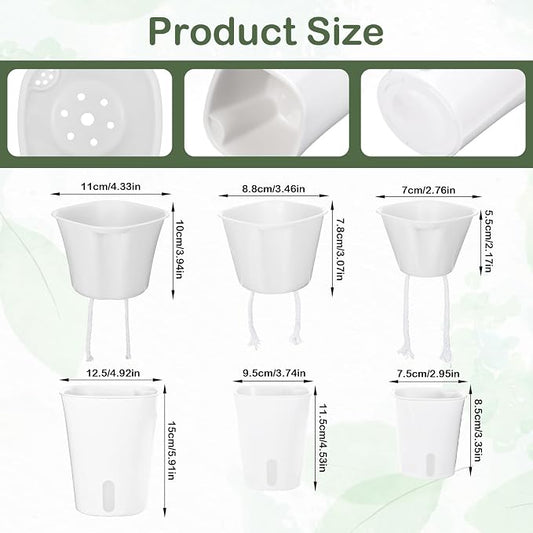 18 Pcs Self Watering Pots 3 Sizes Plastic Self Watering Planters Small Flower Plant Pot with Inner White Pot for Indoor House Plants, Flower (3", 4", 5")