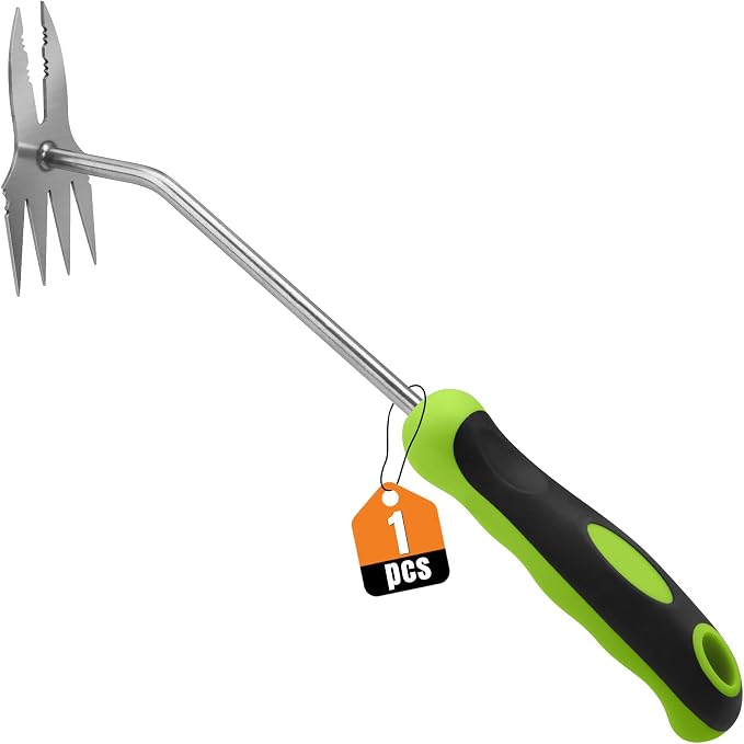 Heavy Duty Hand Weeder Puller Tool, Stainless Steel Root Removal Tools for Deep Roots, Non-Slip Handle Manual Dandelion Remover for Garden, Lawn, Yard Weeding (1Pack-Green)