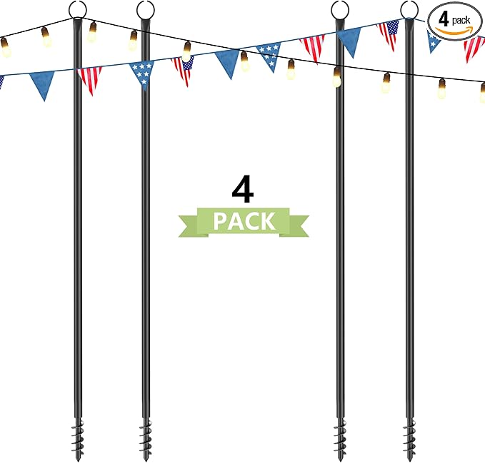 4 Pack String Light Poles for Outside, 10.5 Ft Outdoor String Light Poles for String Lights, Backyard Patio Light Poles for Bistro Party Wedding, Metal Pole for Outdoor String Lights