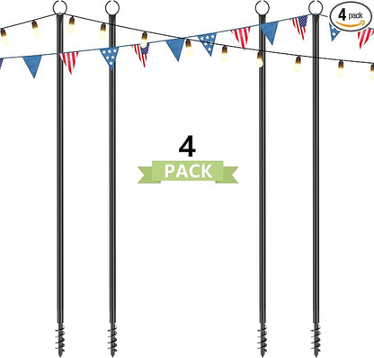 4 Pack String Light Poles for Outside, 10.5 Ft Outdoor String Light Poles for String Lights, Backyard Patio Light Poles for Bistro Party Wedding, Metal Pole for Outdoor String Lights