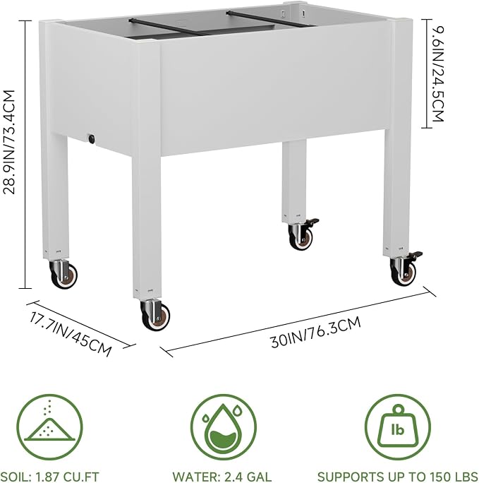Miory Raised Garden Bed with Wheels, Mobile Raised Planter, Elevated Garden Bed with Water Level Monitor and Drainage System, Planter Box for Garden Outdoor Patio Balcony