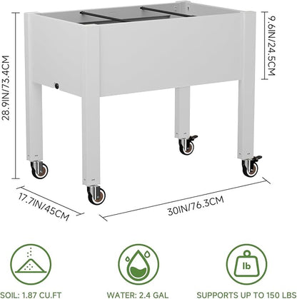 Miory Raised Garden Bed with Wheels, Mobile Raised Planter, Elevated Garden Bed with Water Level Monitor and Drainage System, Planter Box for Garden Outdoor Patio Balcony
