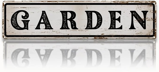 Garden Metal Tin Sign, Vintage Farmhouse Decor, Rustic Garden Wall Art, for Yard Fence Door Porch, Indoor Outdoor Decoration, 15.7 x 3.9 Inches