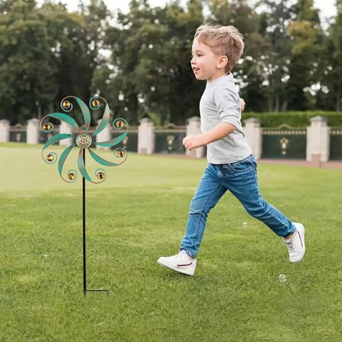 Stargarden 2Pack Wind Spinner, Metal Outdoor Wind Sculptures & Spinners | Small Garden Pinwheels for Yard and Garden Decor,Green