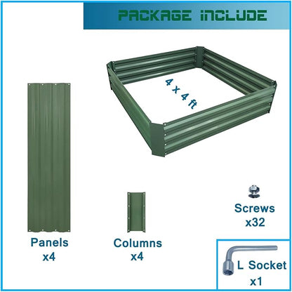 4x4x1ft Green Metal Raised Garden Bed Kit, Galvanized Outdoor Planter Box for Vegetables, Flowers, Herbs, and Succulents,120 Gallon Capacity