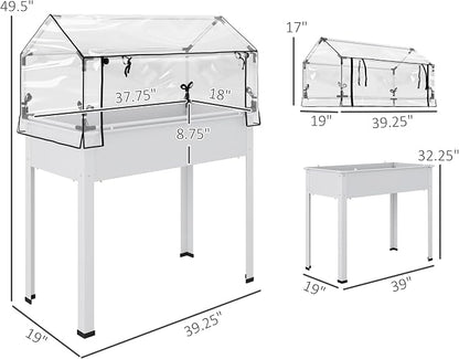 Outsunny Raised Garden Bed with Flip-Up Greenhouse Cover, Elevated Planter Box with Legs and Drainage Hole for Vegetables Flowers Herbs, 39.4" x 18.9" x 48.8", White