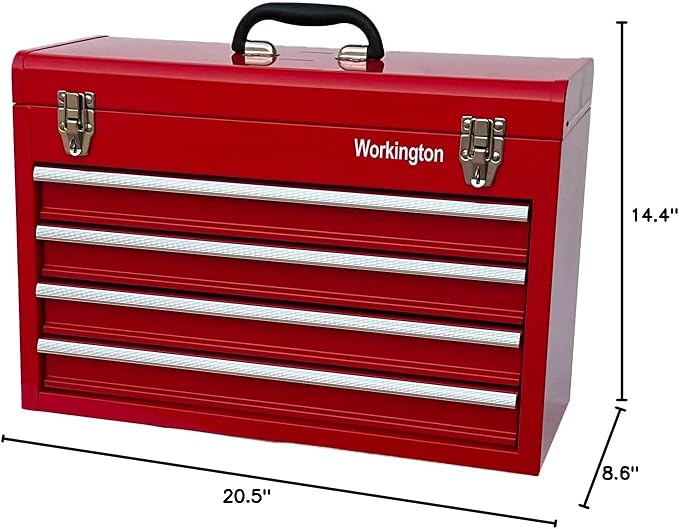 Workington Portable Metal Tool Chest with 4 Drawers, 20" 4-Drawer Tool Chest Cabinet with Ball Bearing Drawer Slides, Steel Tool Storage Box Organizer 4004 Red