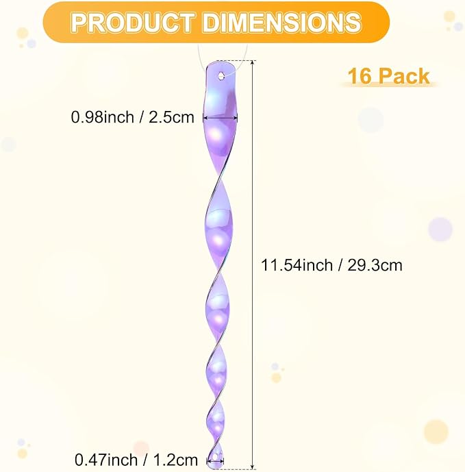 M METERXITY 16-Pack Bird Reflective Rods 11.5 Inch Spiral Bird Scare Rods Hanging Birds Deterrent Device for Yard/Patio/Garden/Farm/Decoration [Purple]