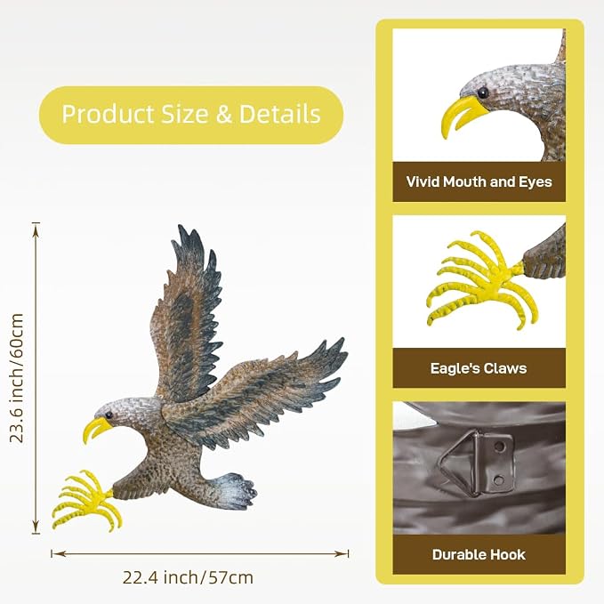 VEWOSTAR Eagle Metal Wall Art for Living Room 23.6”H X 22.4” L Handmade Large Eagle Wall Sculptures Modern Wall Art Hanging Decor for Indoor Outdoor