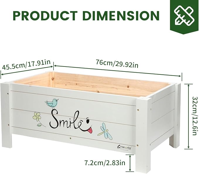 Raised Garden Bed for Kids - 30”L*18”W*13”H Elevated Wooden Planter Box Stand, Backyard, Patio, Balcony w/Bed Liner, 180lb Capacity (Green)