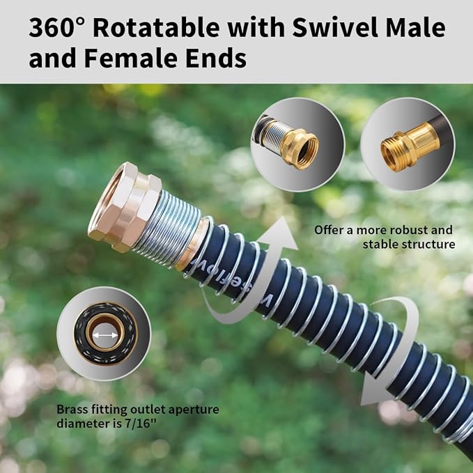 Wiseflow Leader Hose 3FT x 5/8" Heavy Duty Water Hose with Brass Male to Female Fittings, Short Hose Extender for Hose Reel and Faucet, 1000 PSI Burst Pressure, 300 PSI Working Pressure, Black