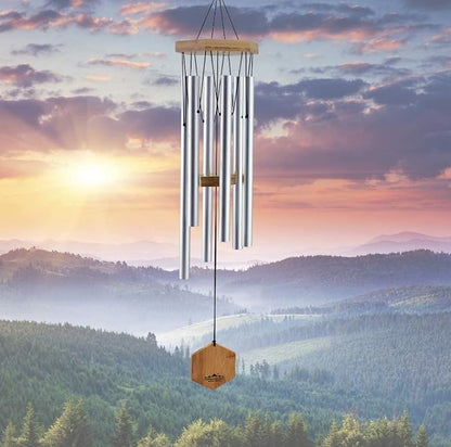 Silver Wind Chimes for Outside, 29 Inch Hand Tuned G Major Pentatonic Wind Chime, Memorial Sympathy Gift for Loss of Loved One, Deep Tone Aluminum Bamboo Garden Patio Porch Decor